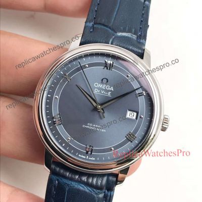 High Quality Omega De Ville Blue Dial and Band Stainless Steel Case Mens Watch
